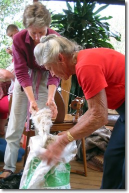 Mrs. Claus opens her bag of goodies