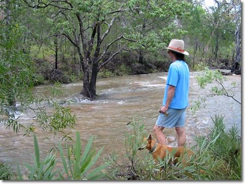 Jerry and Jago checking on creek level