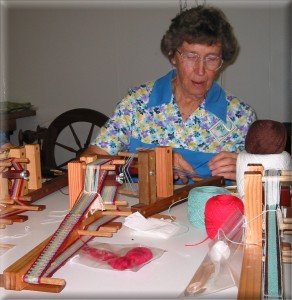 Aileen sets up an inkle loom